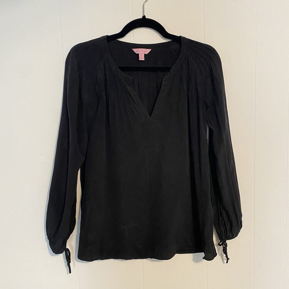 Lilly Pulitzer Blouse XS Black Balloon Sleeve